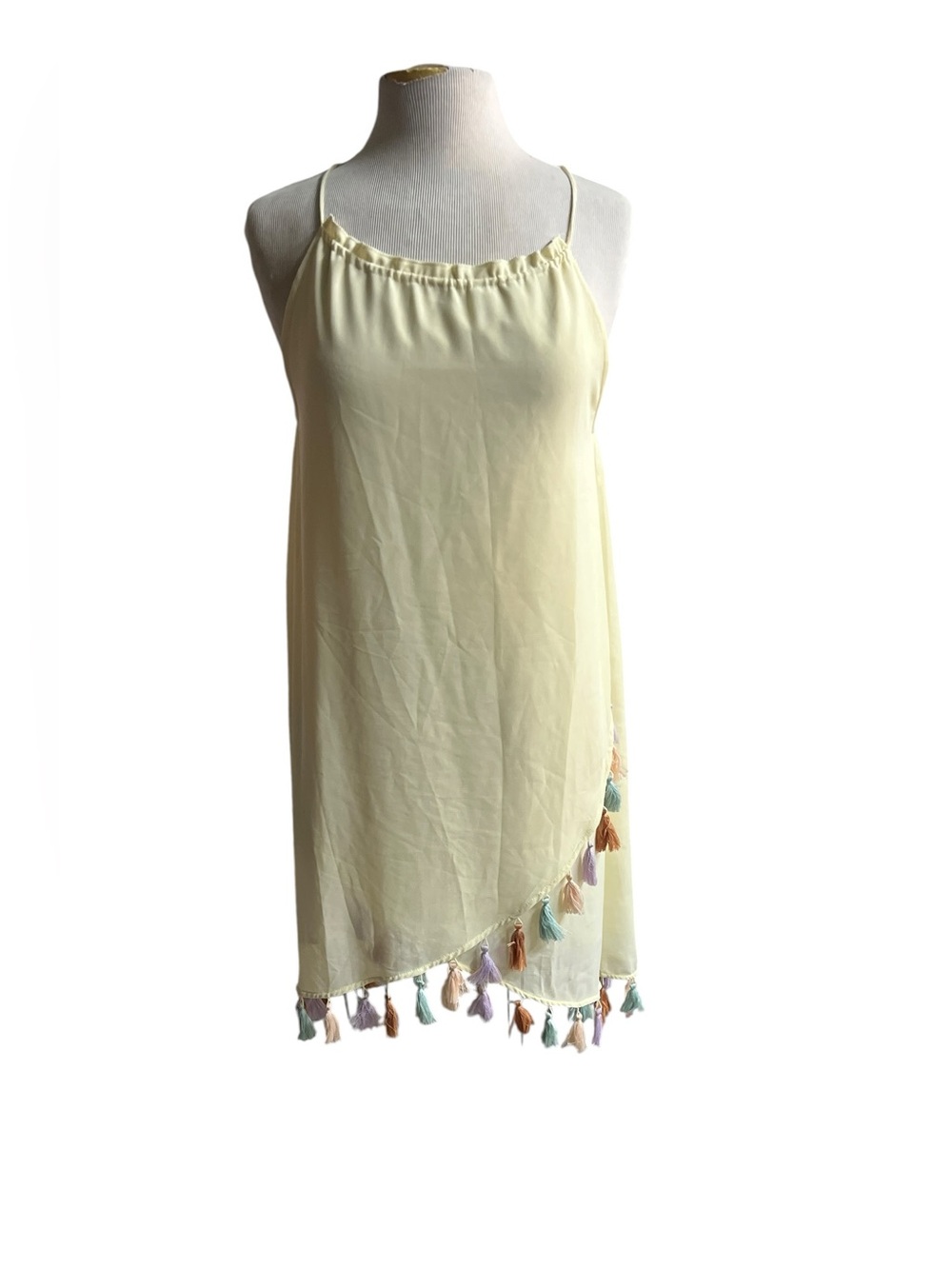 Ellison S yellow tassel faux wrap dress